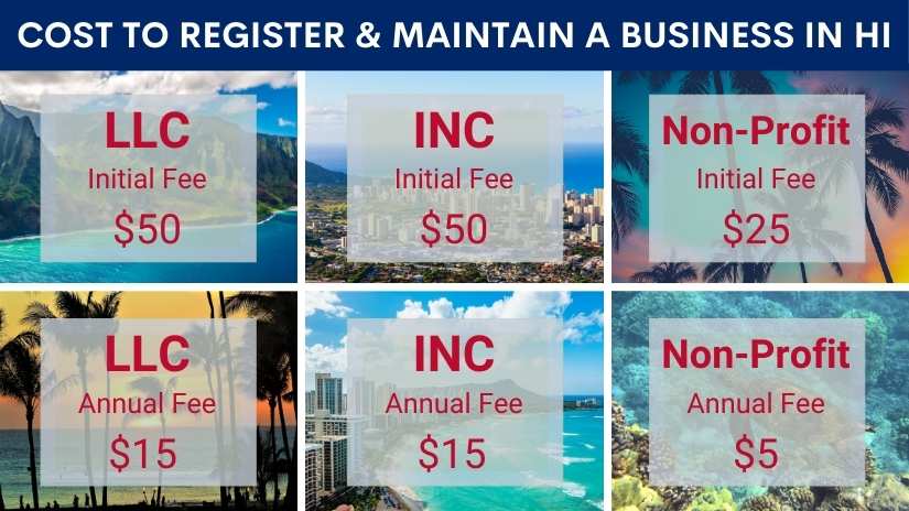 Cost to register a business in Hawaii